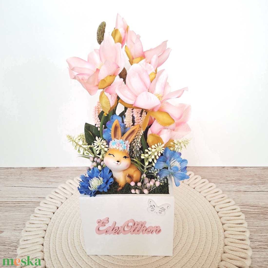 Tavaszi  dísz bájos nyuszival II. - otthon & életmód - dekoráció - asztal és polc dekoráció - asztaldísz - Meska.hu