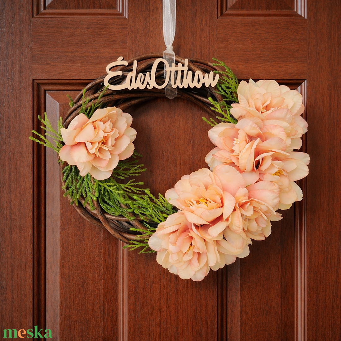 Kopogtató selyemvirágokkal  - otthon & életmód - dekoráció - ajtó- és ablak dekoráció - ajtódísz & kopogtató - Meska.hu