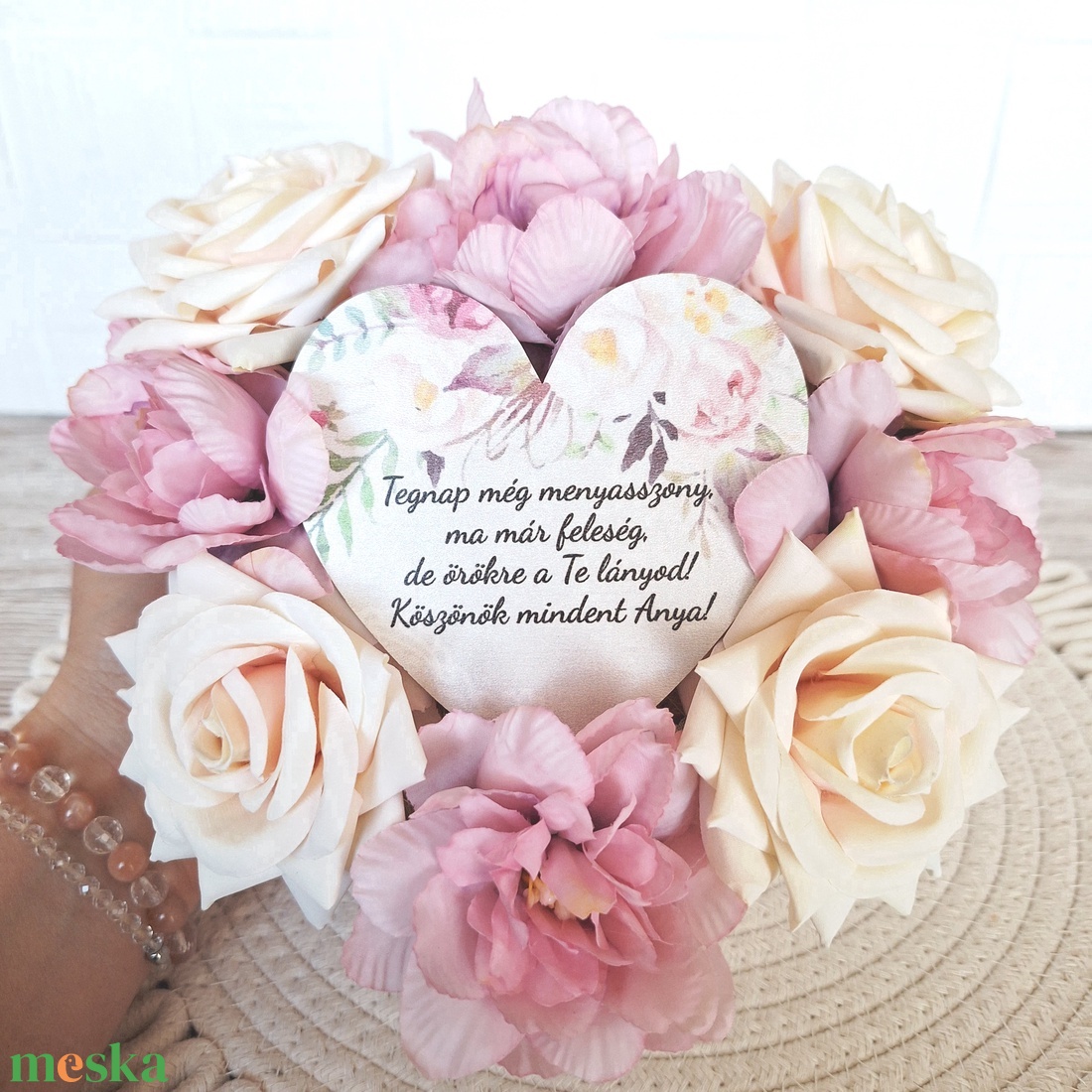 Szülőköszöntő virágbox selyemvirágokkal II. - esküvő - emlék & ajándék - köszönőajándék - Meska.hu