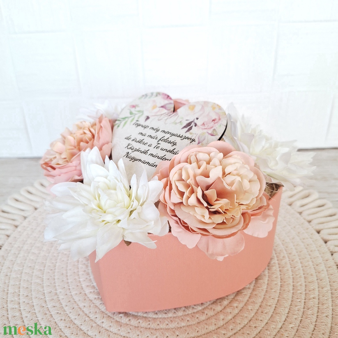 Szülőköszöntő virágbox selyemvirágokkal II. - esküvő - emlék & ajándék - köszönőajándék - Meska.hu