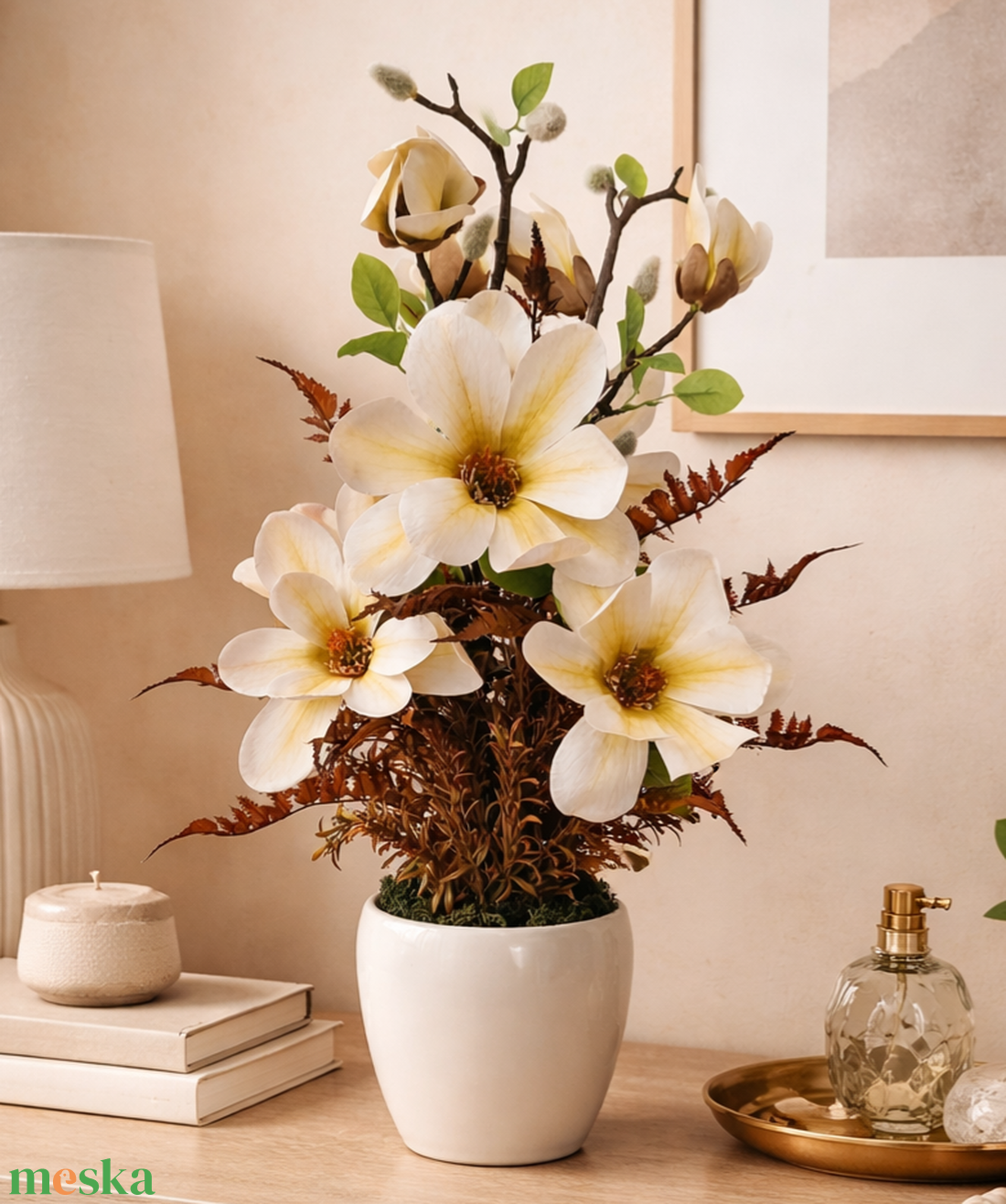 Nagy virágú magnólia kerámia kaspóban-krém I. - otthon & életmód - virágdekoráció - virágdíszek - virágdísz kaspóban - Meska.hu