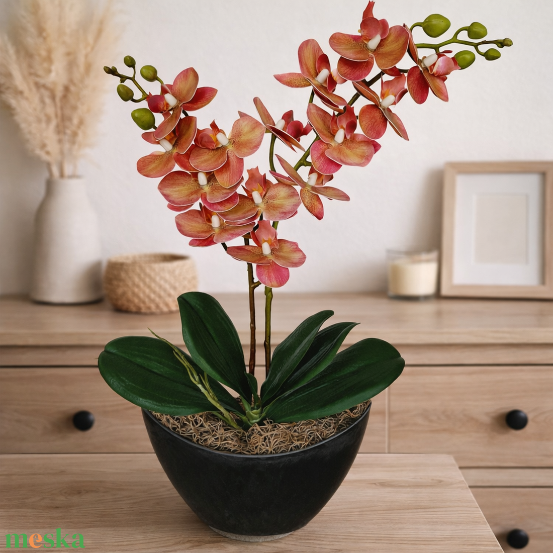 Két szálas élethű orchidea dekoráció - otthon & életmód - virágdekoráció - virágdíszek - virágdísz kaspóban - Meska.hu