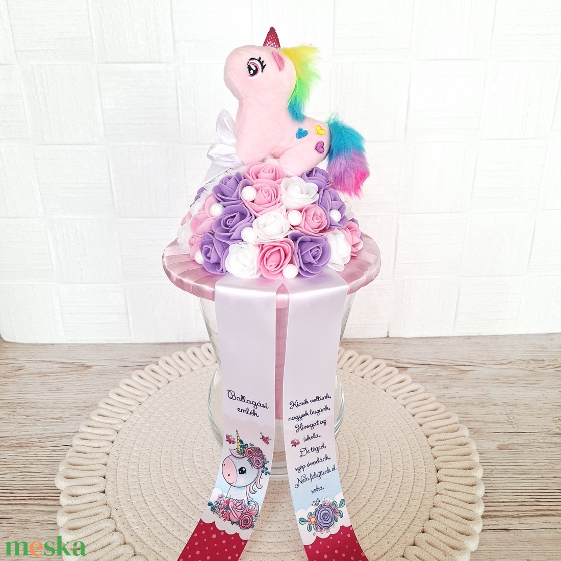 Ovis ballagási csokor plüss unikornissal I. - otthon & életmód - virágdekoráció - virágok - virágcsokor - Meska.hu