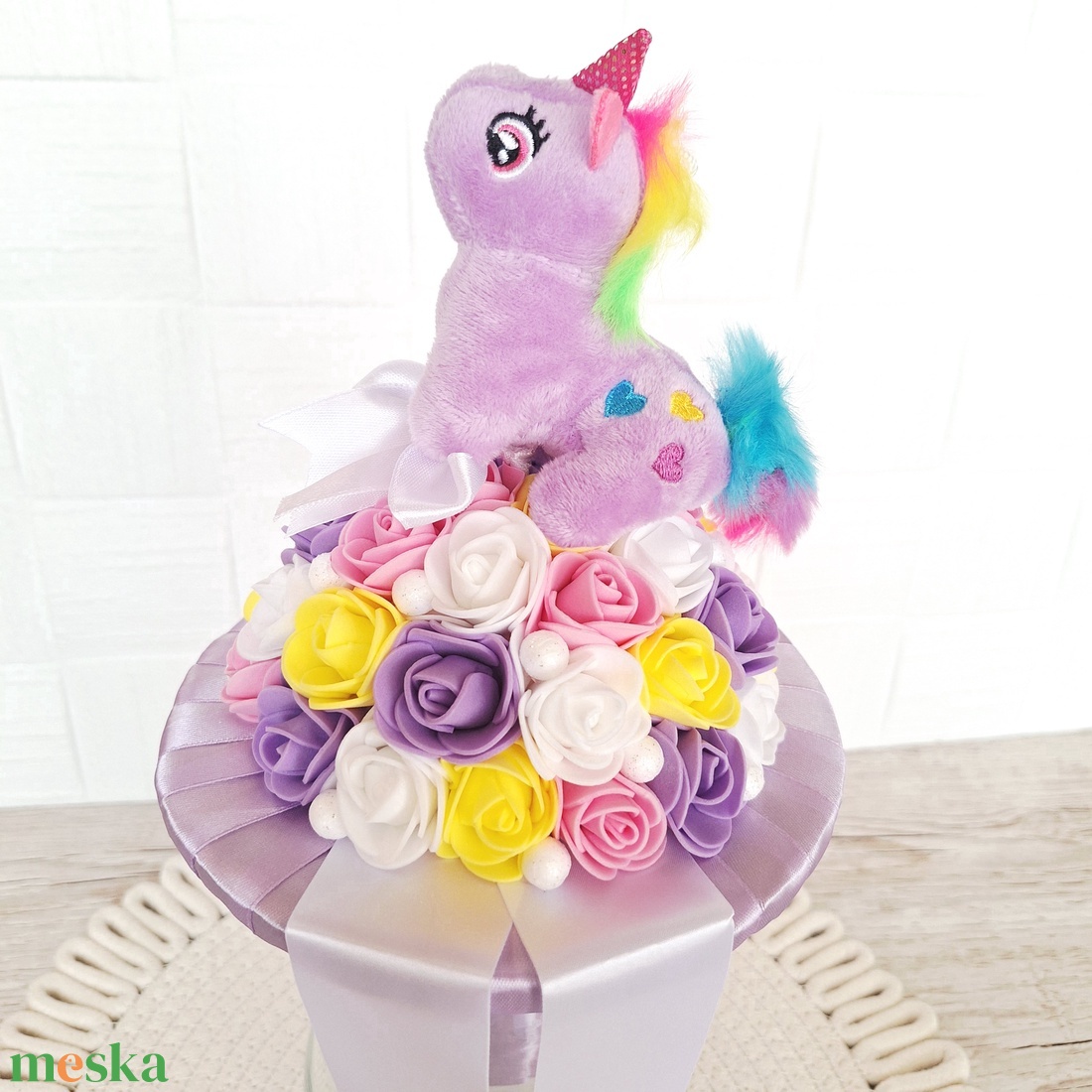 Ovis ballagási csokor plüss unikornissal II. - otthon & életmód - virágdekoráció - virágok - virágcsokor - Meska.hu