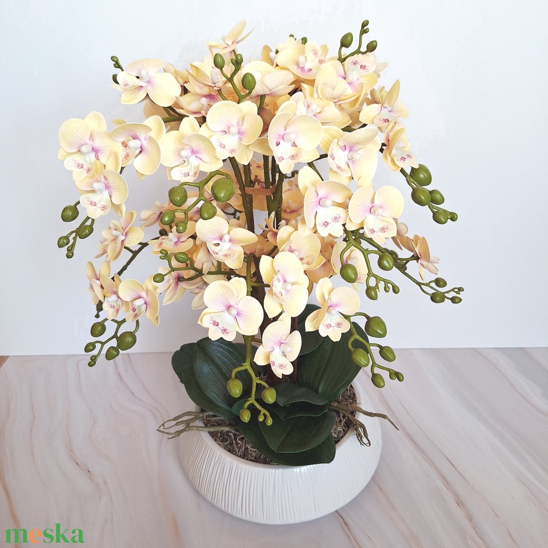 Sok virágos orchidea dekoráció kerámia tálban - otthon & életmód - virágdekoráció - virágdíszek - virágdísz kaspóban - Meska.hu