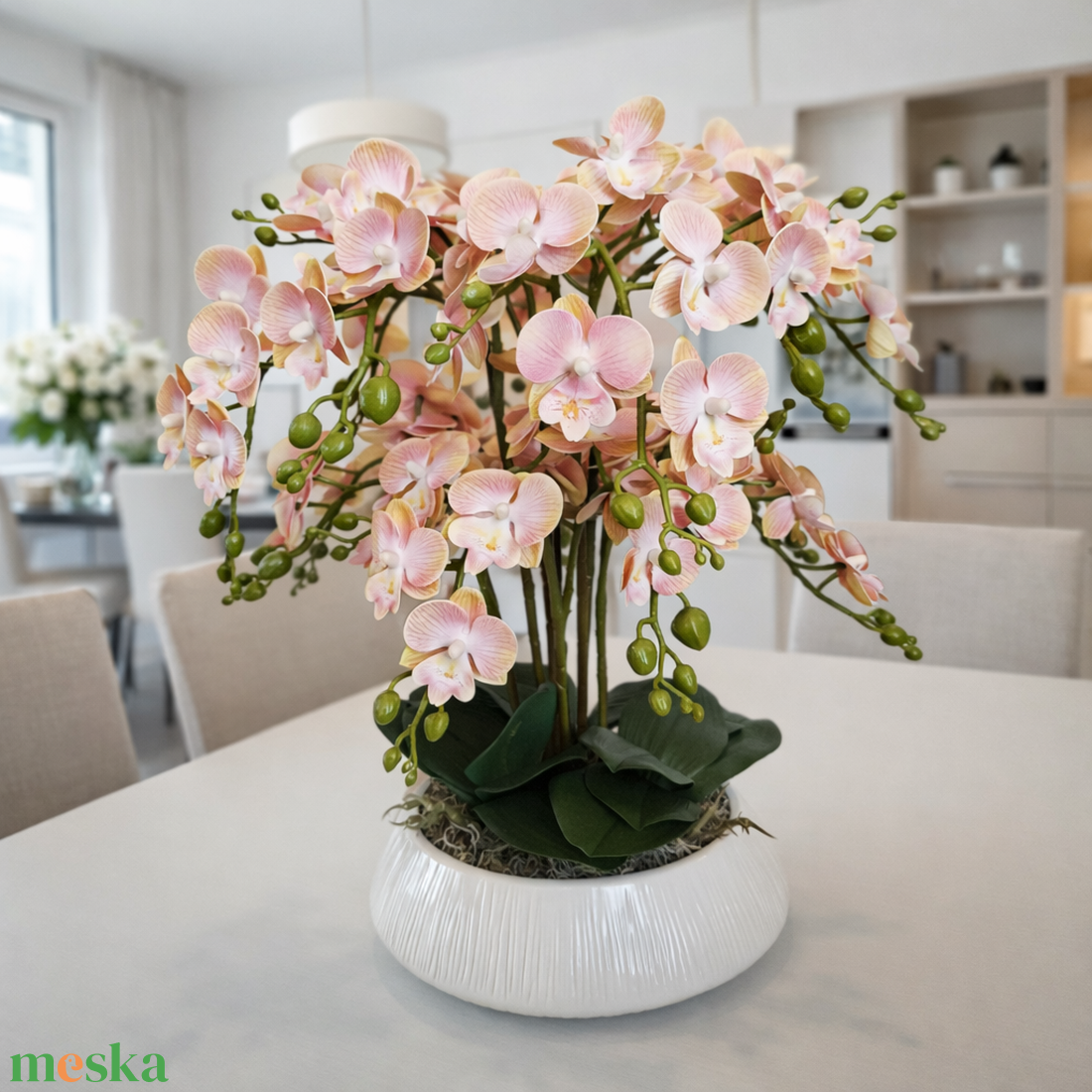 Sok virágos orchidea dekoráció kerámia tálban II. - otthon & életmód - virágdekoráció - virágdíszek - virágdísz kaspóban - Meska.hu