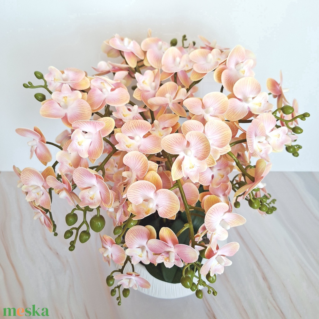 Sok virágos orchidea dekoráció kerámia tálban II. - otthon & életmód - virágdekoráció - virágdíszek - virágdísz kaspóban - Meska.hu