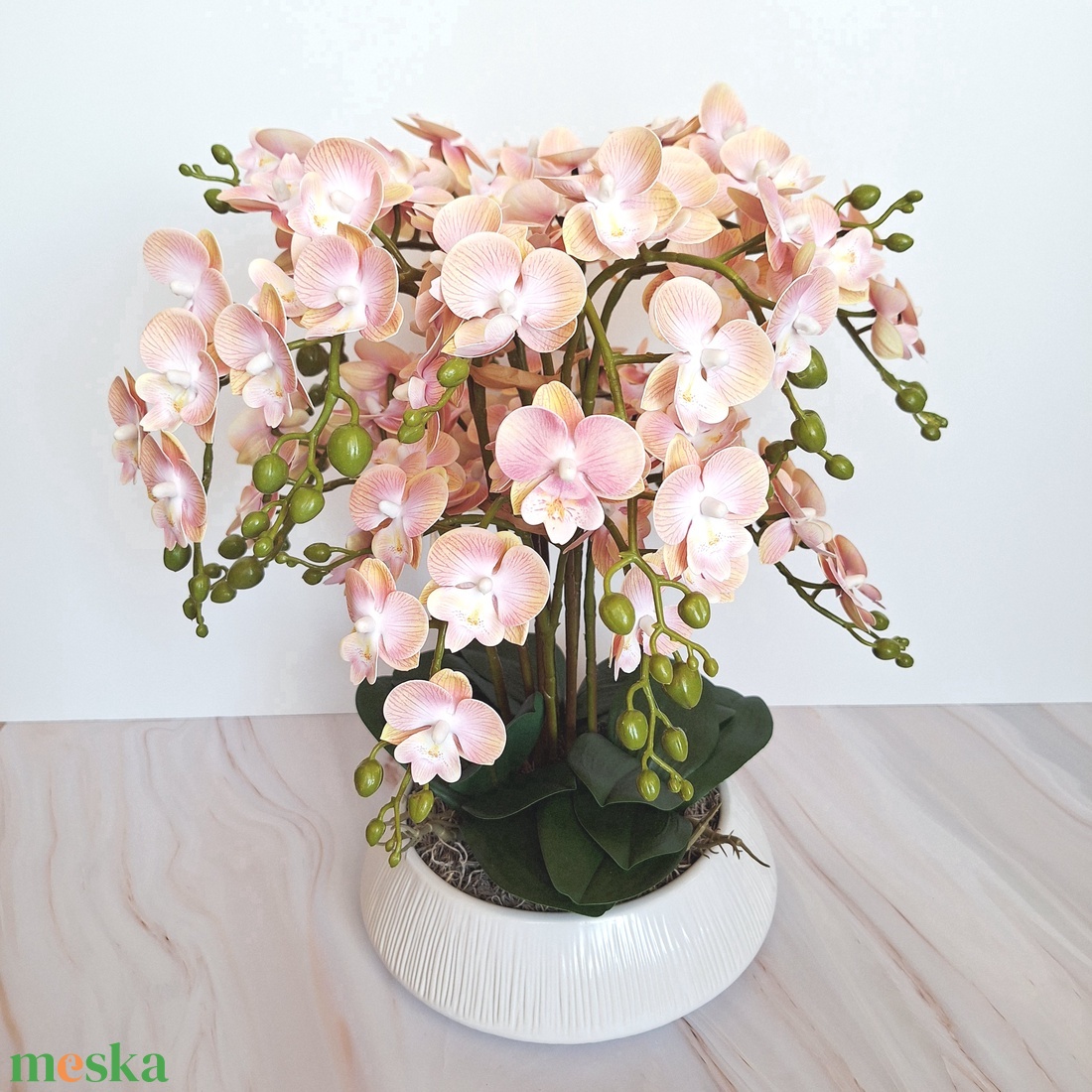 Sok virágos orchidea dekoráció kerámia tálban II. - otthon & életmód - virágdekoráció - virágdíszek - virágdísz kaspóban - Meska.hu