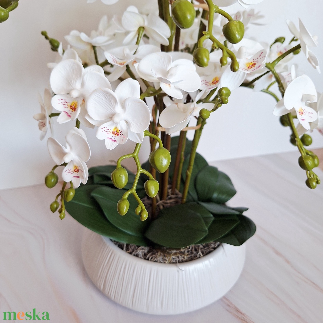 Sok virágos orchidea dekoráció kerámia tálban III. - otthon & életmód - virágdekoráció - virágdíszek - virágdísz kaspóban - Meska.hu