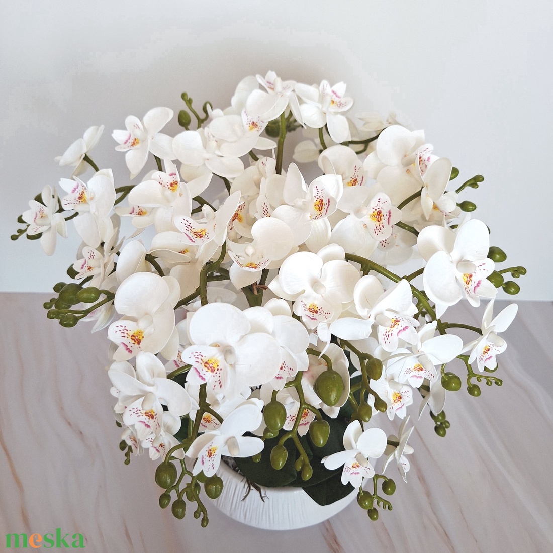 Sok virágos orchidea dekoráció kerámia tálban III. - otthon & életmód - virágdekoráció - virágdíszek - virágdísz kaspóban - Meska.hu