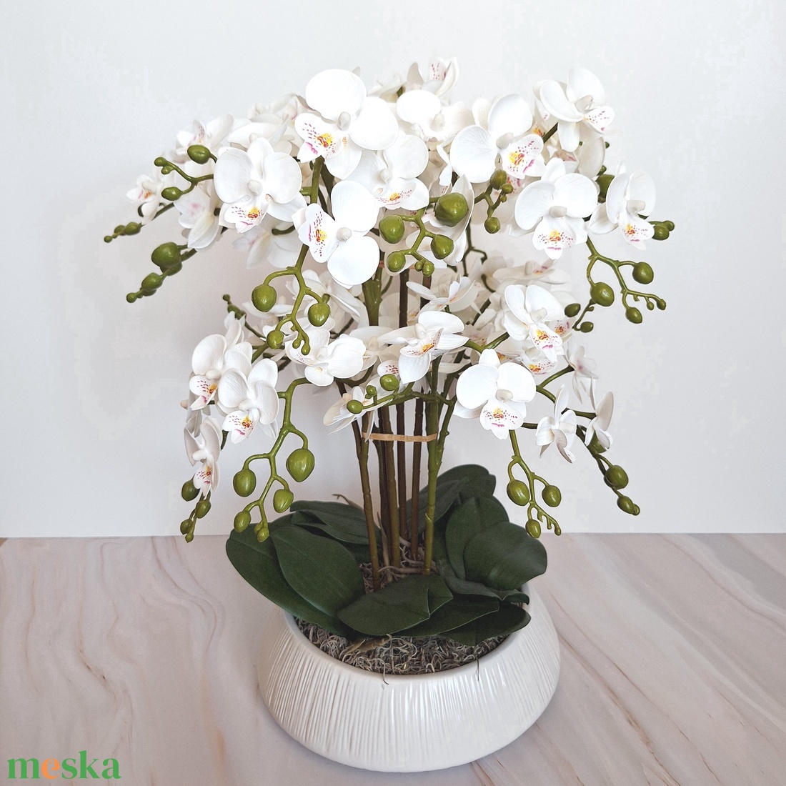 Sok virágos orchidea dekoráció kerámia tálban III. - otthon & életmód - virágdekoráció - virágdíszek - virágdísz kaspóban - Meska.hu