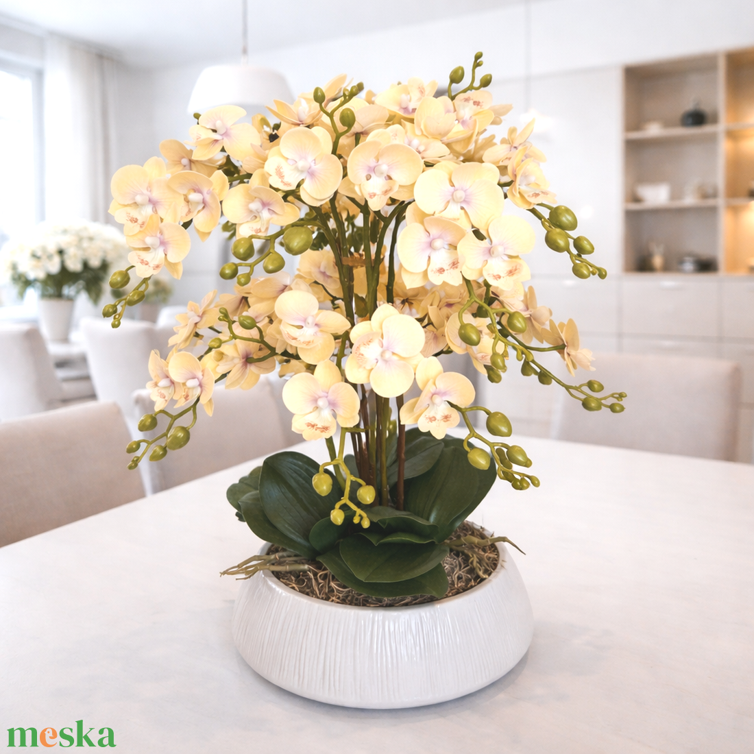 Sok virágos orchidea dekoráció kerámia tálban - otthon & életmód - virágdekoráció - virágdíszek - virágdísz kaspóban - Meska.hu