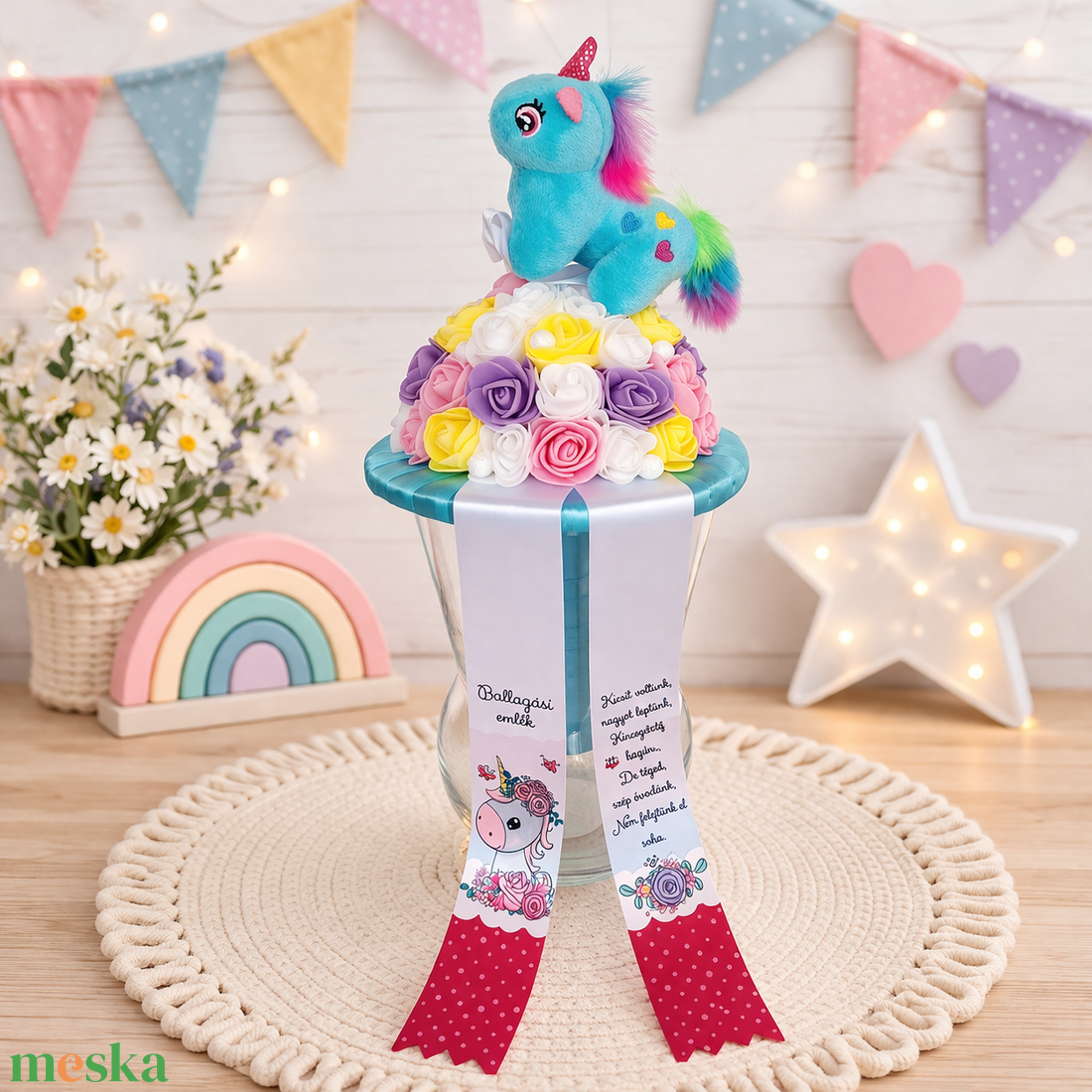 Ovis ballagási csokor plüss unikornissal III. - otthon & életmód - virágdekoráció - virágok - virágcsokor - Meska.hu