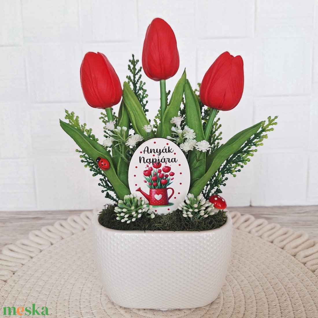 Anyák napi tulipán-piros - otthon & életmód - virágdekoráció - virágdíszek - virágdísz kaspóban - Meska.hu
