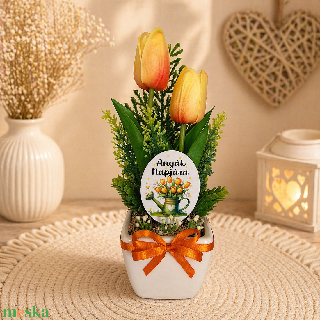 Anyák napi tulipán-sárga  - otthon & életmód - virágdekoráció - virágdíszek - virágdísz kaspóban - Meska.hu