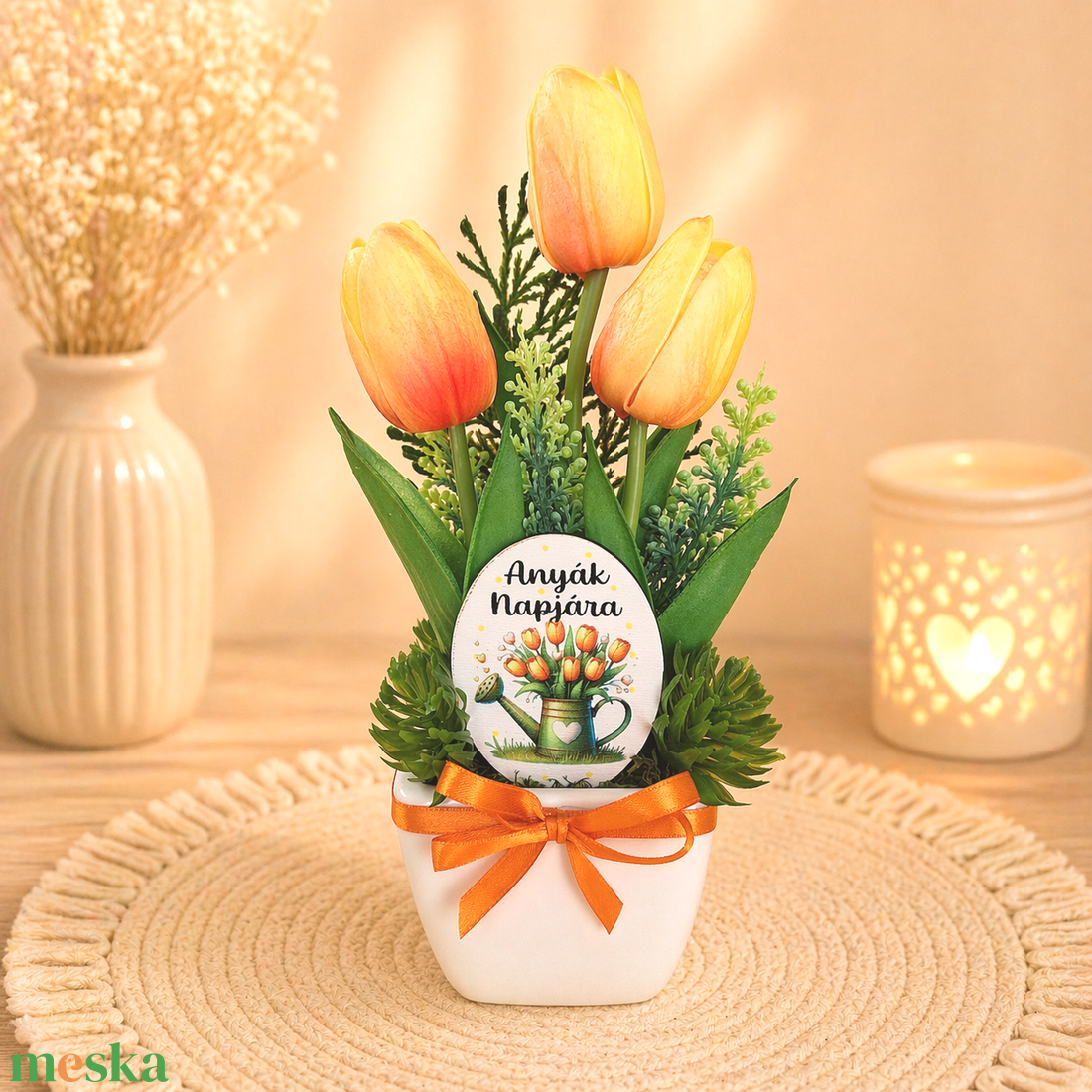Anyák napi tulipán-sárga  - otthon & életmód - virágdekoráció - virágdíszek - virágdísz kaspóban - Meska.hu