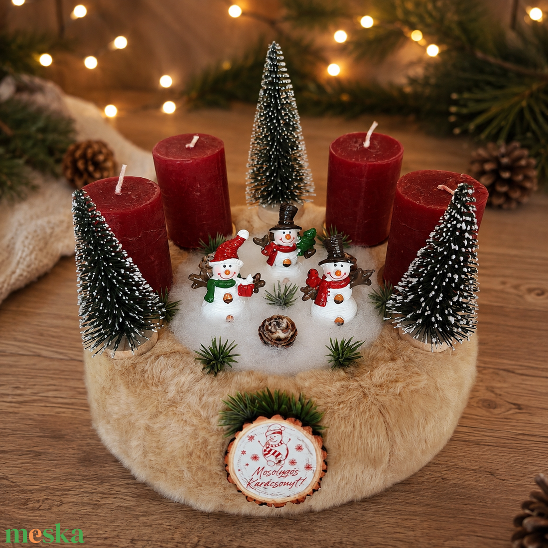 Adventi koszorú-hóember figurákkal - karácsony - adventi díszek - adventi asztaldísz - Meska.hu