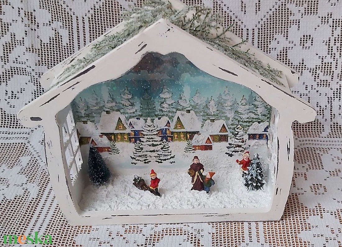 Téli életkép, mini város, havas táj, játszó gyerekek - játék & sport - baba & babaház - babaház - Meska.hu