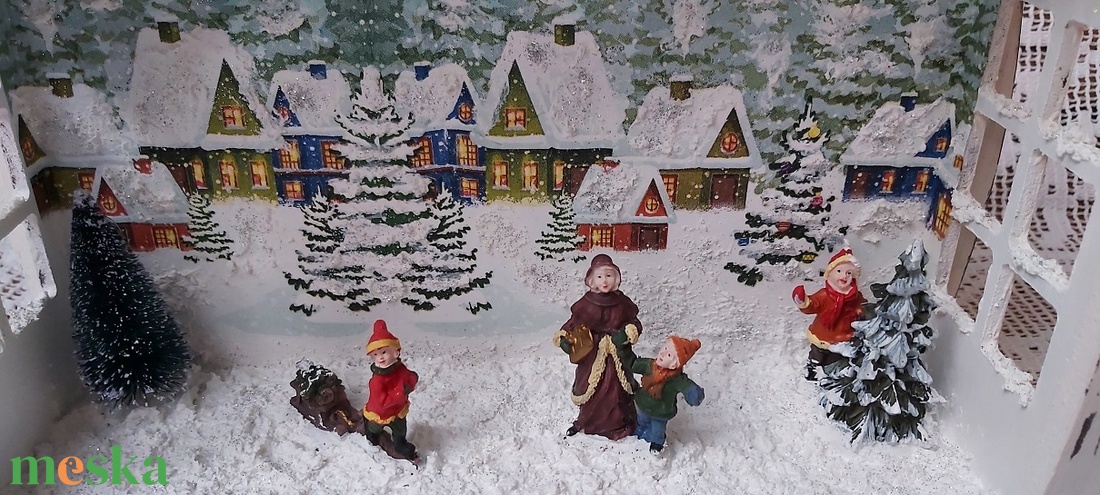 Téli életkép, mini város, havas táj, játszó gyerekek - játék & sport - baba & babaház - babaház - Meska.hu