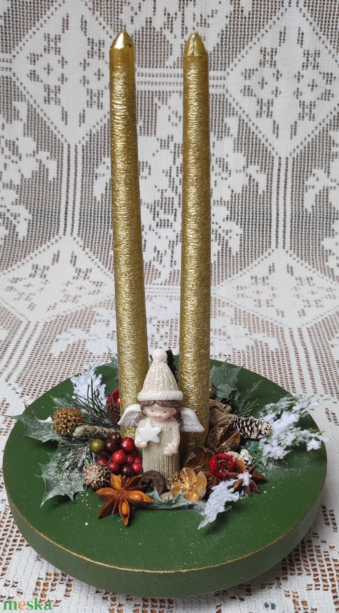 Adventi / karácsonyi asztaldísz angyalkával - karácsony - adventi díszek - adventi asztaldísz - Meska.hu