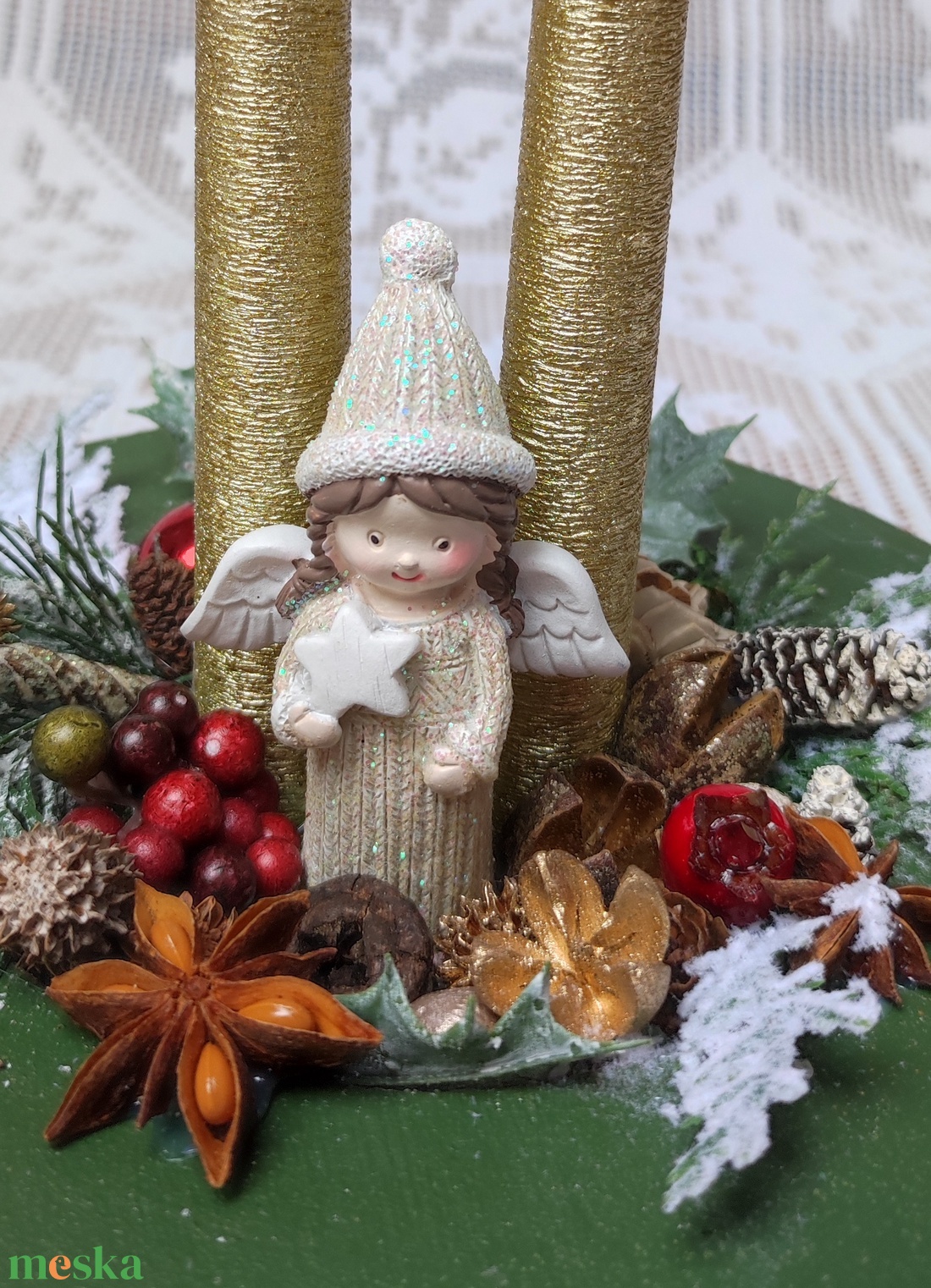 Adventi / karácsonyi asztaldísz angyalkával - karácsony - adventi díszek - adventi asztaldísz - Meska.hu