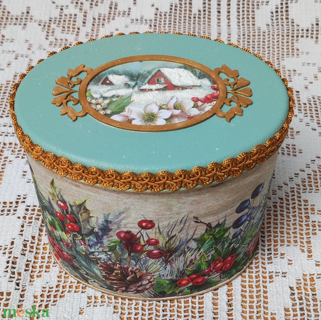 Ovális karácsonyi fémdoboz, kincsesdoboz - otthon & életmód - tárolás & rendszerezés - doboz - Meska.hu