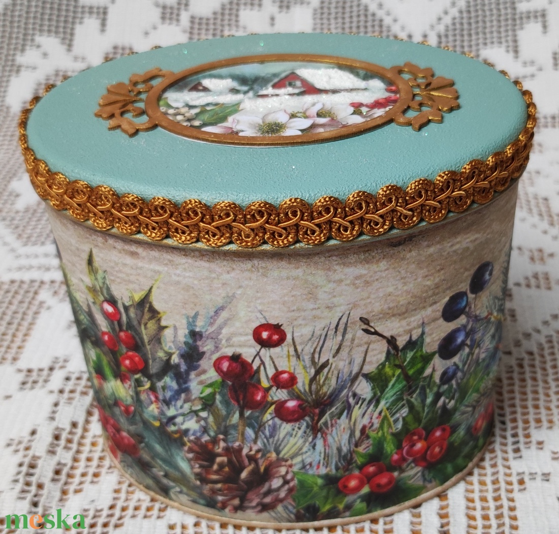 Ovális karácsonyi fémdoboz, kincsesdoboz - otthon & életmód - tárolás & rendszerezés - doboz - Meska.hu