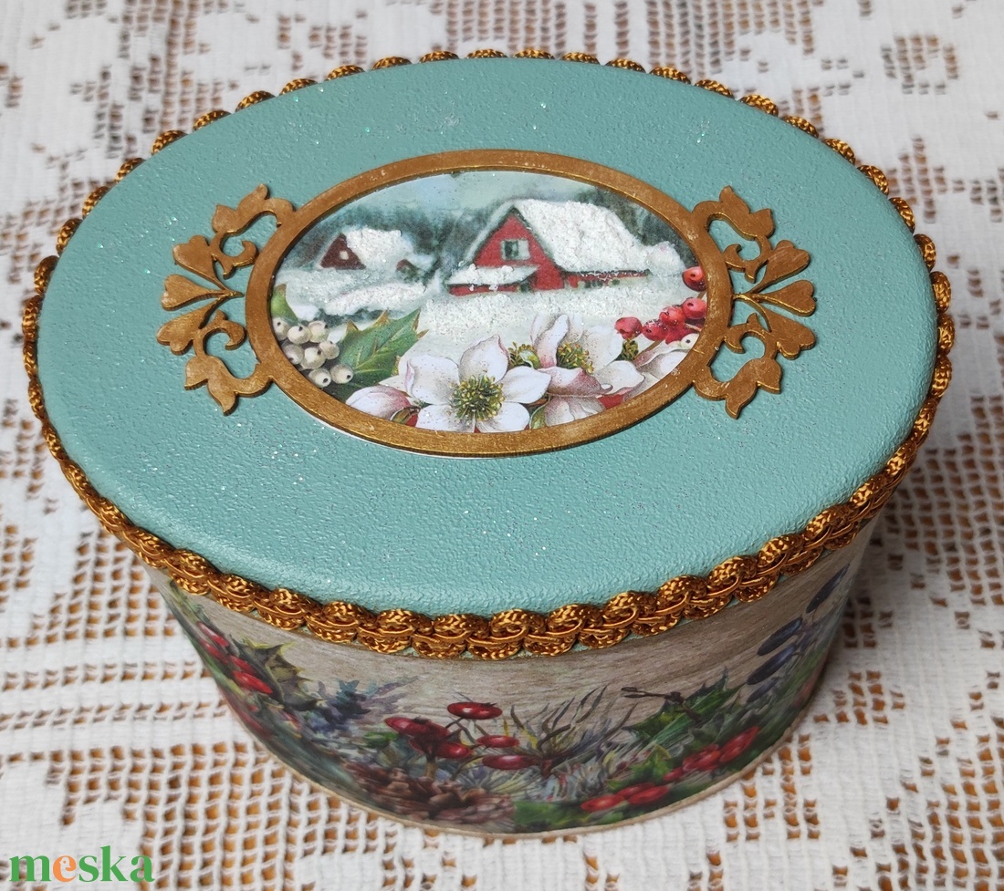 Ovális karácsonyi fémdoboz, kincsesdoboz - otthon & életmód - tárolás & rendszerezés - doboz - Meska.hu