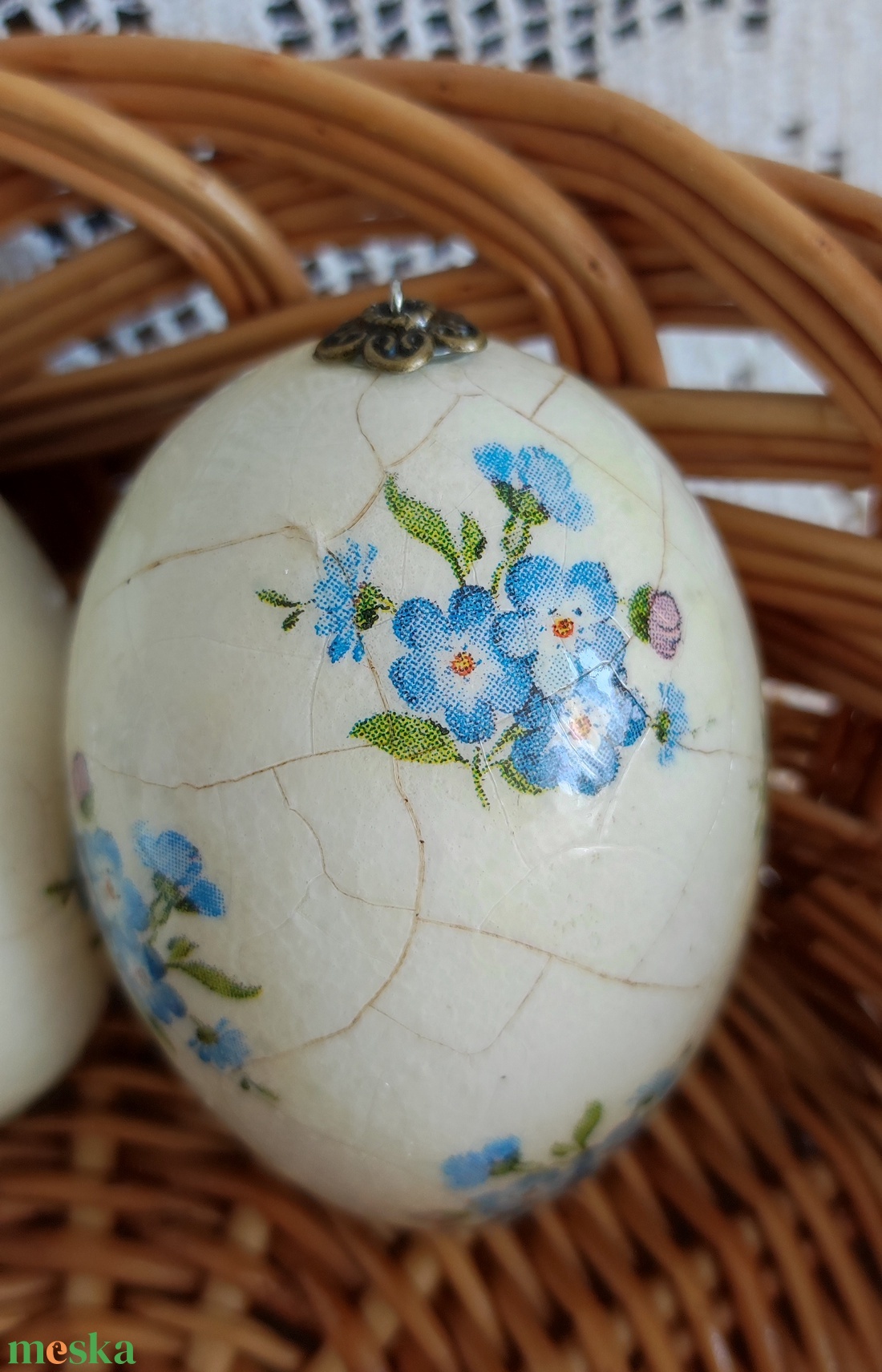 Kifújt lúdtojások nefelejcs díszítéssel - ünnepi díszek, dekorációk - húsvéti díszek és dekorációk - húsvéti tojás, hímestojás - Meska.hu