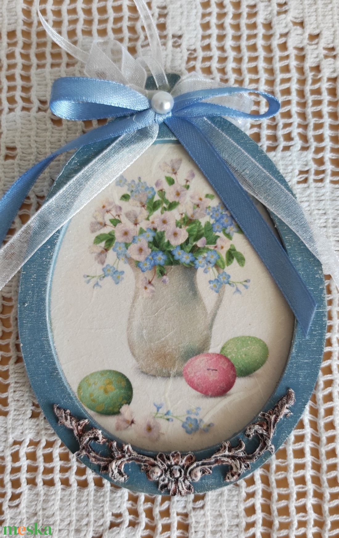 Dekoratív tojás alakú fa díszek - ünnepi díszek, dekorációk - húsvéti díszek és dekorációk - húsvéti tojás, hímestojás - Meska.hu