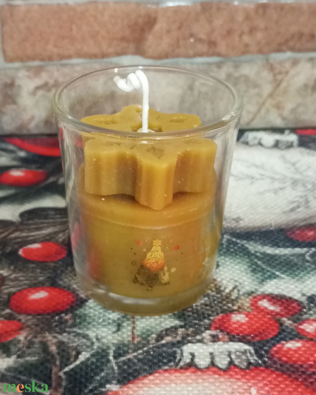 Poharas méhviasz gyertya  - karácsony - karácsonyi lakásdekoráció - karácsonyi illatgyertya, mécses - Meska.hu