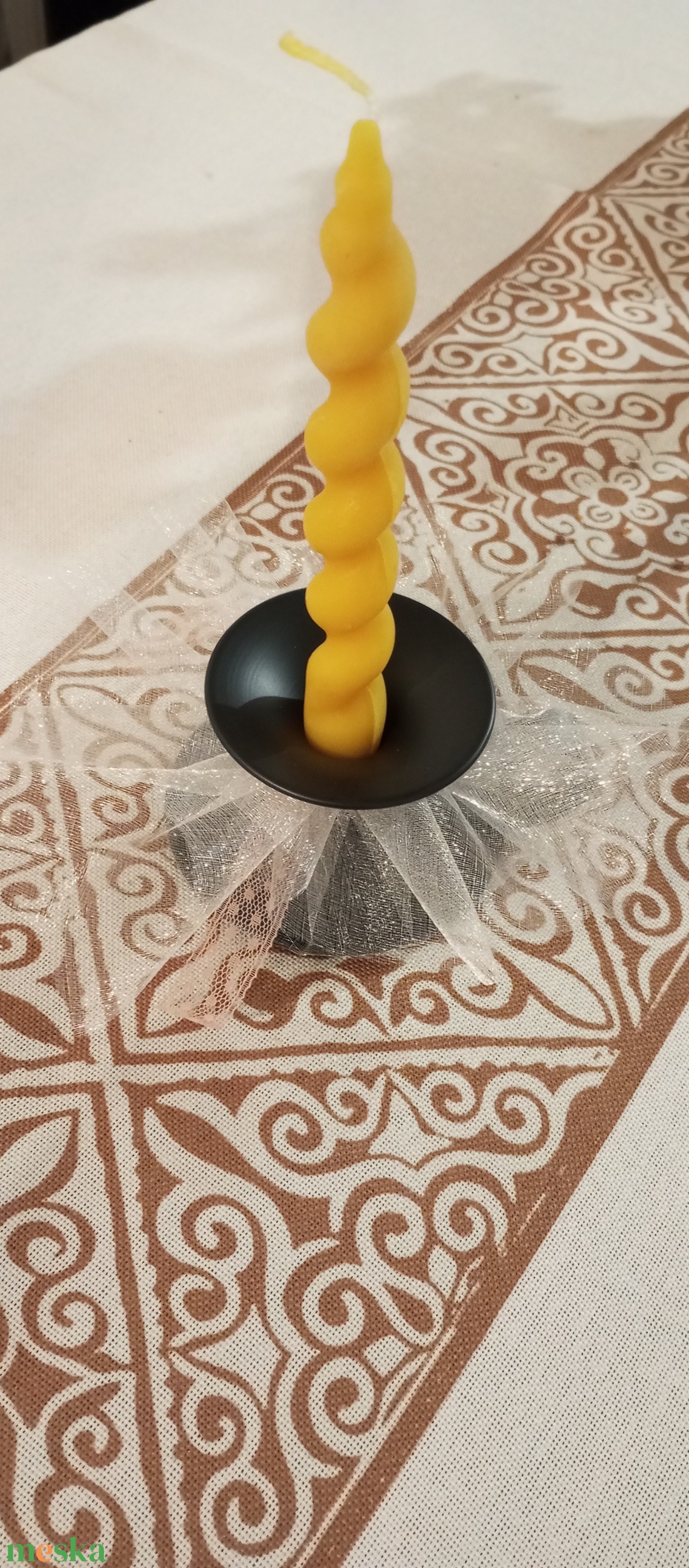 Mécsestartó méhviaszból készült szál gyertyával - otthon & életmód - papír, írószer - ajándékozás kellékei - ajándékzsák, csomagolás - Meska.hu