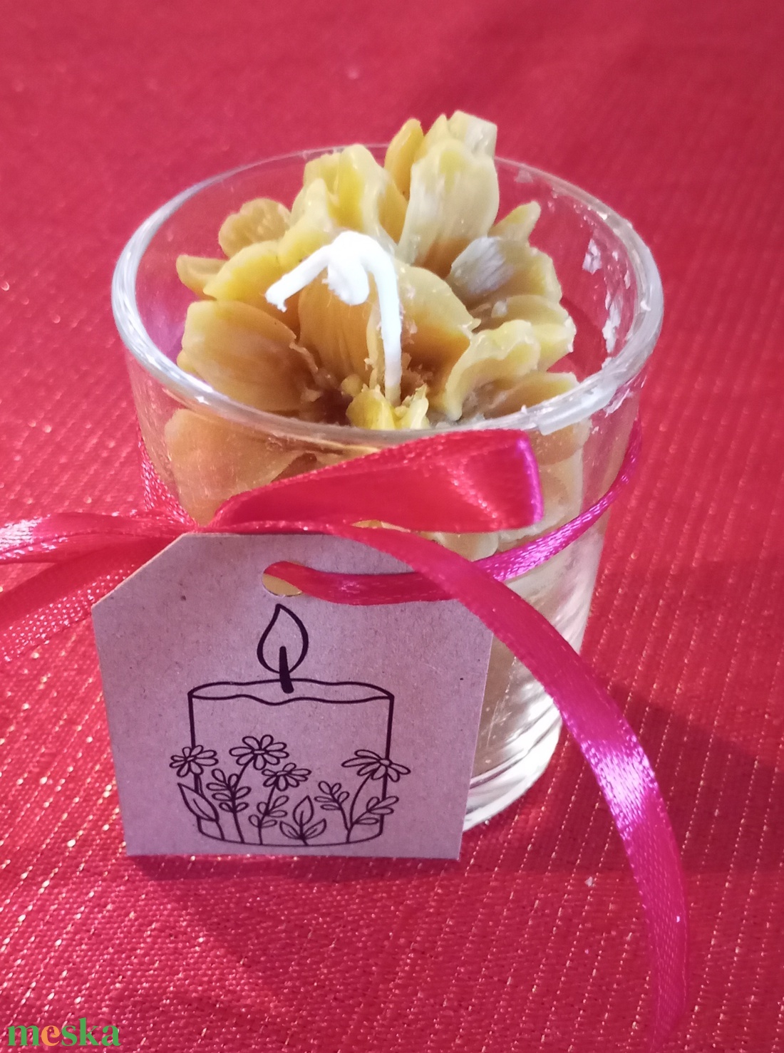 Poháras méhviasz gyertya cseresznye virággal  - otthon & életmód - gyertya, illat, aroma - gyertya - Meska.hu