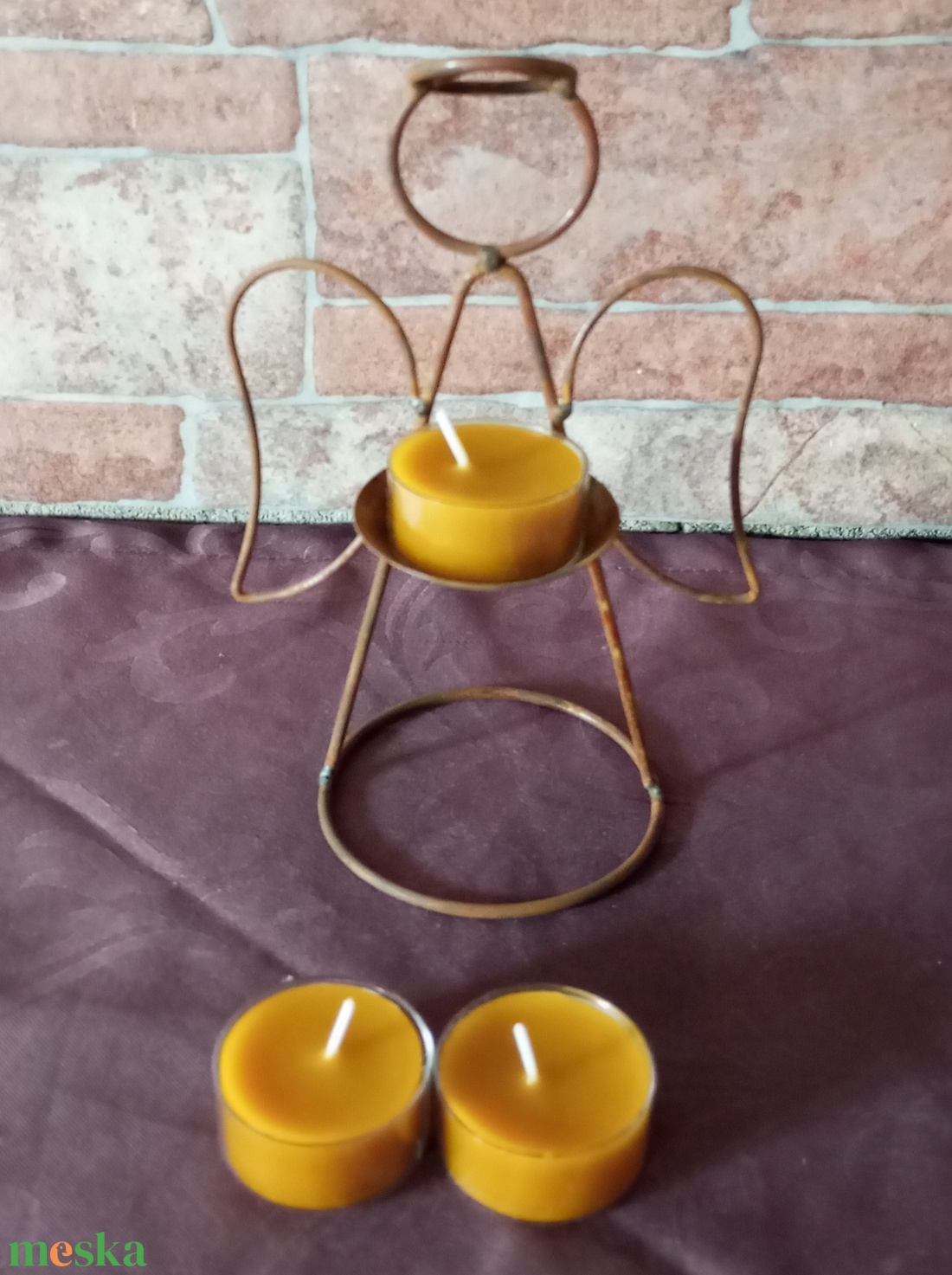 Fém angyal mécsestartó méhviasz teamécsessel  - otthon & életmód - gyertya, illat, aroma - mécses és mécsestartó - Meska.hu
