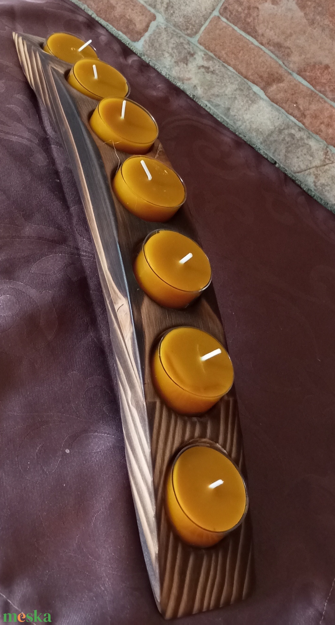 Fa mécsestartó 7 db teamécsessel  - otthon & életmód - gyertya, illat, aroma - mécses és mécsestartó - Meska.hu