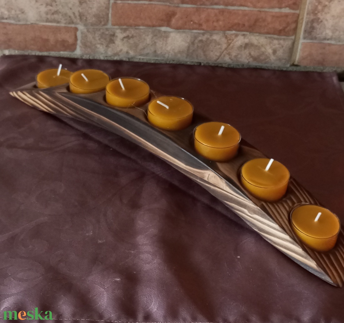Fa mécsestartó 7 db teamécsessel  - otthon & életmód - gyertya, illat, aroma - mécses és mécsestartó - Meska.hu