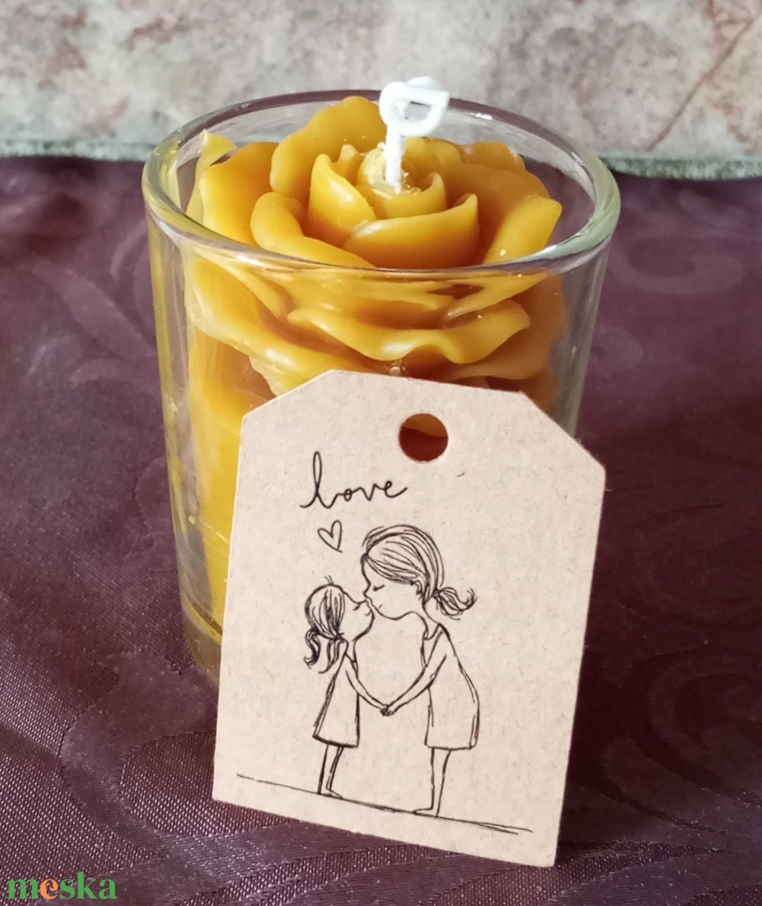 Anyák napjára rózsás poharas gyertya méhviaszból  - otthon & életmód - gyertya, illat, aroma - gyertya - Meska.hu