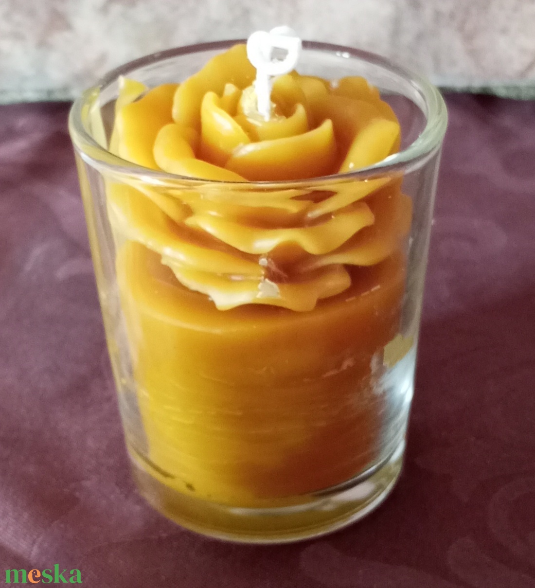 Anyák napjára rózsás poharas gyertya méhviaszból  - otthon & életmód - gyertya, illat, aroma - gyertya - Meska.hu