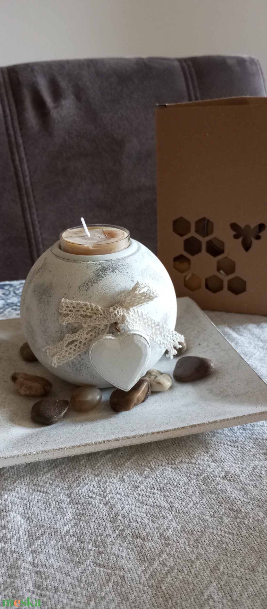 Szívecskés mécsestartó méhviasz teamécsessel  - otthon & életmód - gyertya, illat, aroma - mécses és mécsestartó - Meska.hu