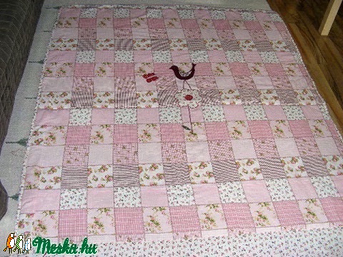patchworkmintás rózsaszín takaró, madárkás, falvédő - otthon & lakás - babaszoba, gyerekszoba - babatakaró, gyerek pléd - Meska.hu