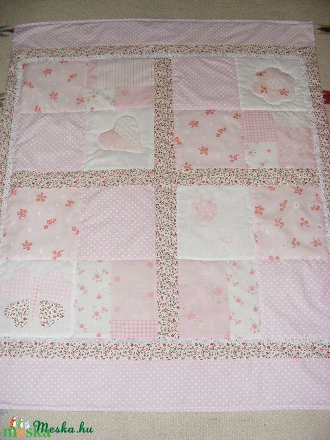 Pasztell rózsaszín patchwork takaró, pihe- puha falvédő - otthon & életmód - babaszoba, gyerekszoba - babatakaró, gyerek pléd - Meska.hu