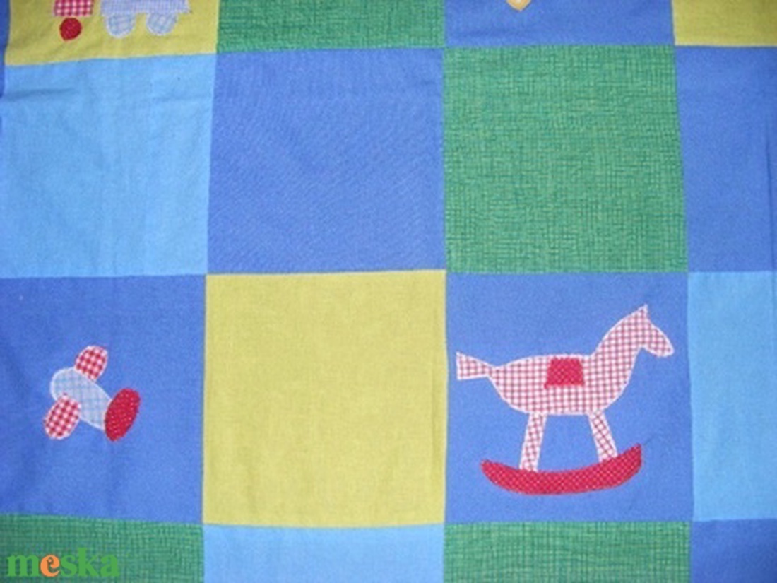 patchwork takaró apró kockákból zöld, kék, sárga - otthon & lakás - babaszoba, gyerekszoba - babatakaró, gyerek pléd - Meska.hu