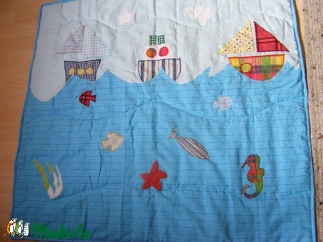 Hajós, vitorlás patchwork takaró, játszószőnyeg, falvédő - otthon & életmód - babaszoba, gyerekszoba - babatakaró, gyerek pléd - Meska.hu