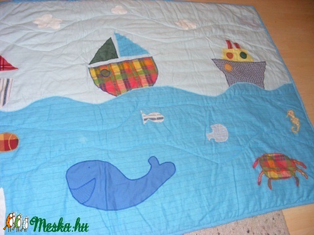 Hajós, vitorlás patchwork takaró, játszószőnyeg, falvédő - otthon & életmód - babaszoba, gyerekszoba - babatakaró, gyerek pléd - Meska.hu