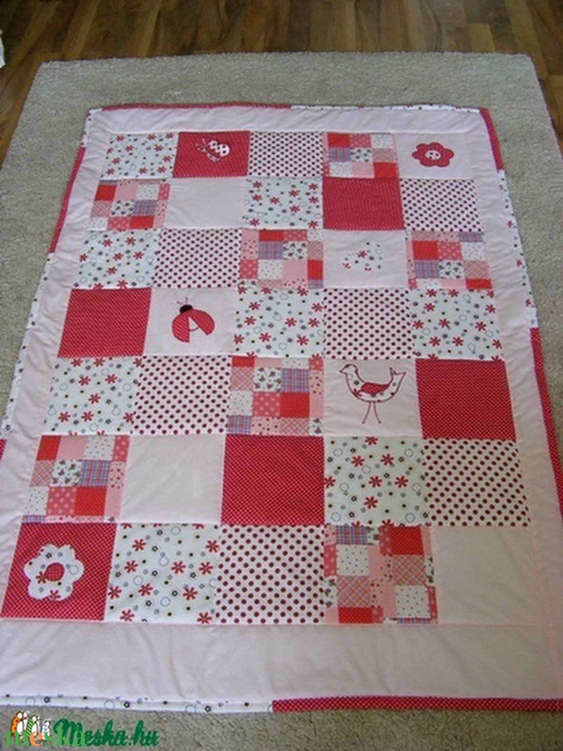 patchwork  takaró, piros-pöttyös, falvédőnek is megfelel - otthon & életmód - babaszoba, gyerekszoba - babatakaró, gyerek pléd - Meska.hu
