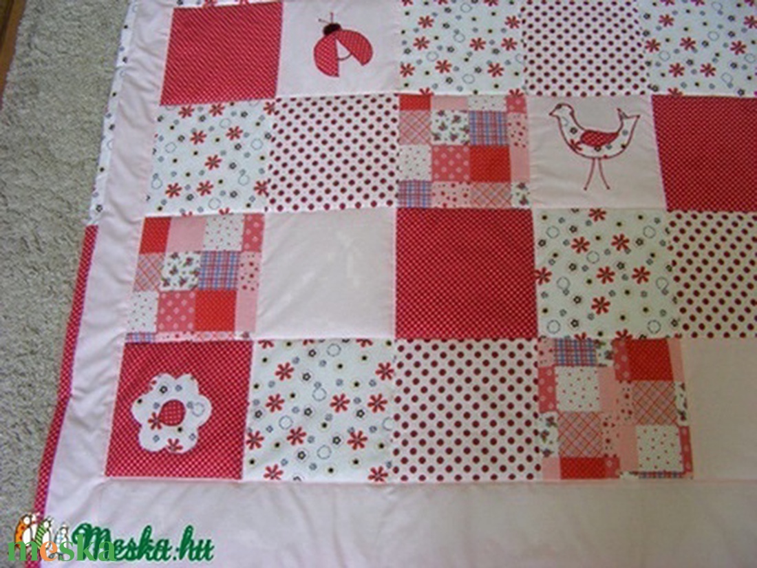 patchwork  takaró, piros-pöttyös, falvédőnek is megfelel - otthon & életmód - babaszoba, gyerekszoba - babatakaró, gyerek pléd - Meska.hu