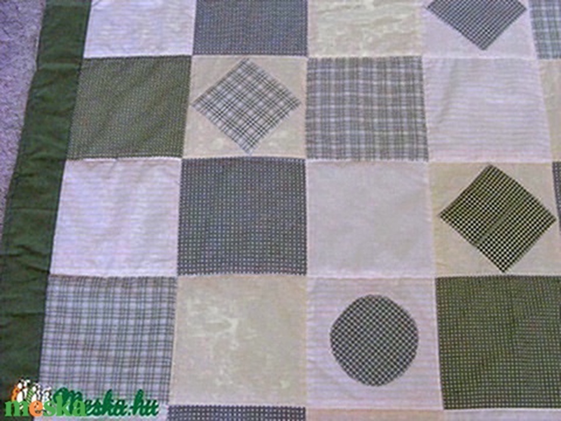 Zöld kockás patchwork takaró, falvédő szettben - otthon & lakás - lakástextil - ágytakaró - Meska.hu