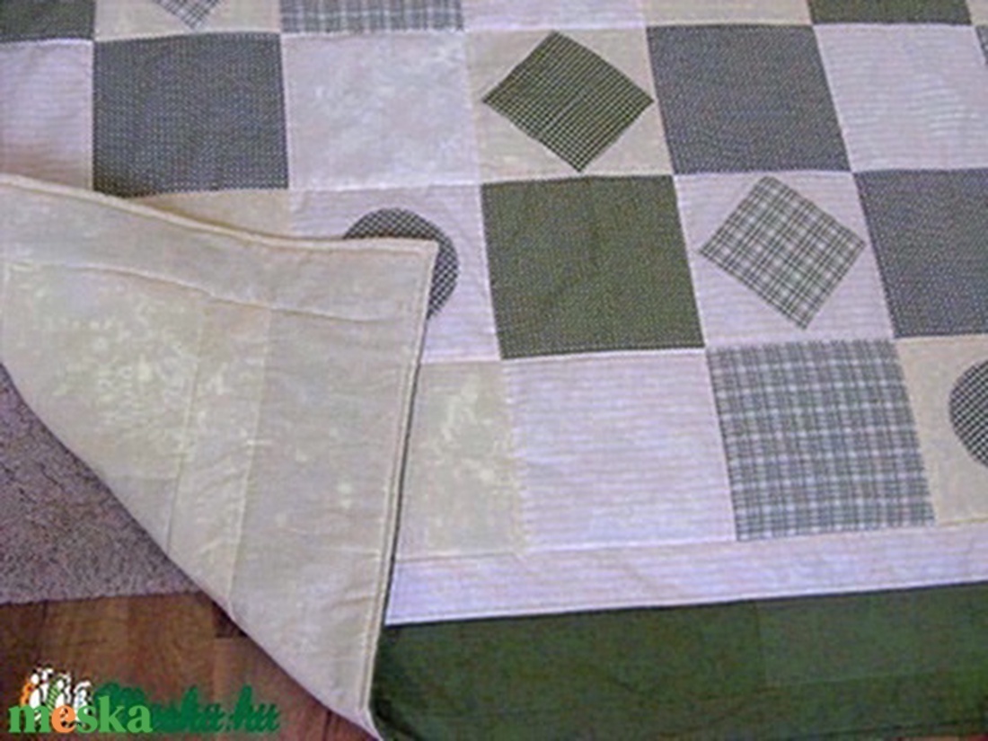 Zöld kockás patchwork takaró, falvédő szettben - otthon & lakás - lakástextil - ágytakaró - Meska.hu