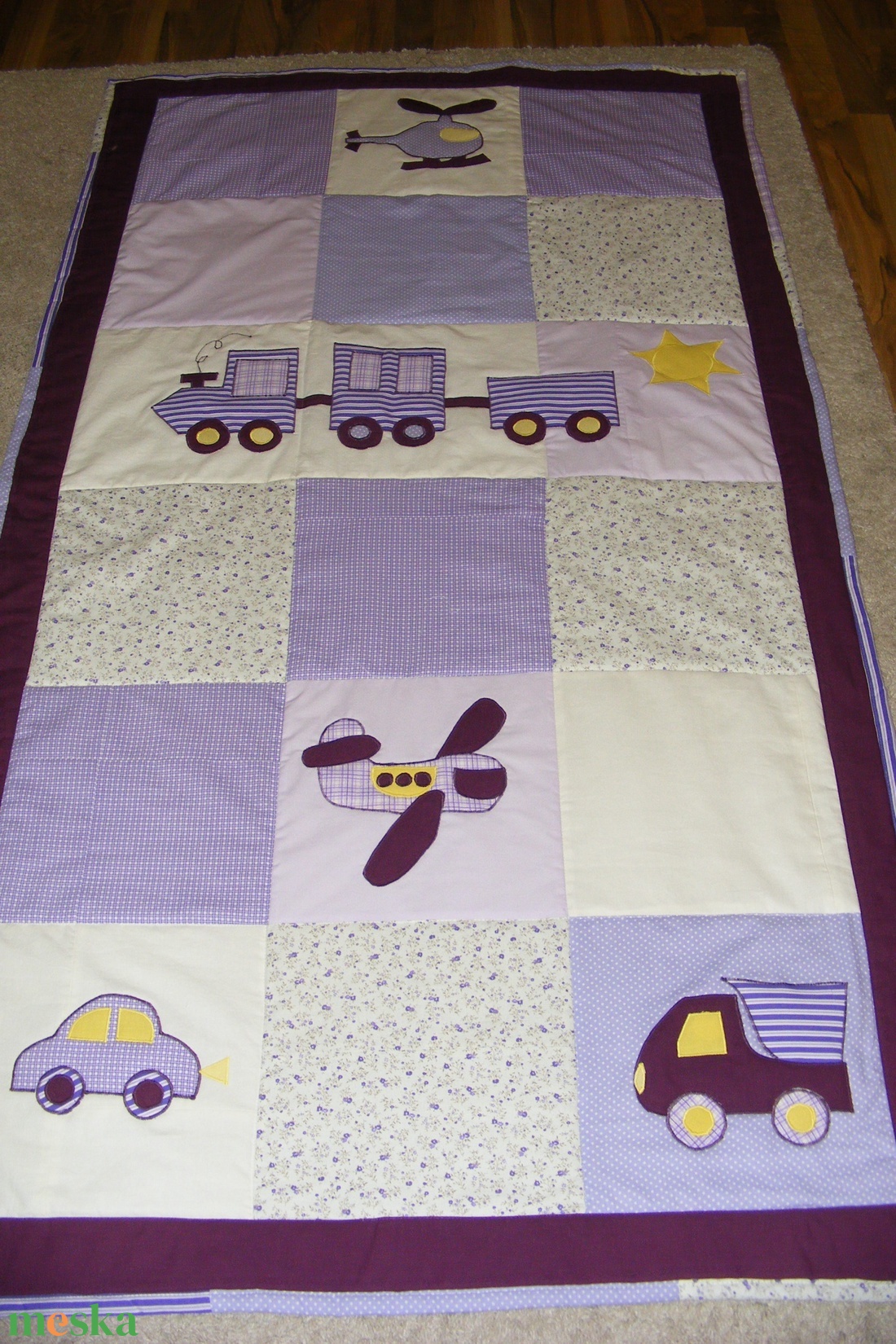 patchwork takaró, falvédő járművekkel - otthon & életmód - lakástextil - ágytakaró - Meska.hu