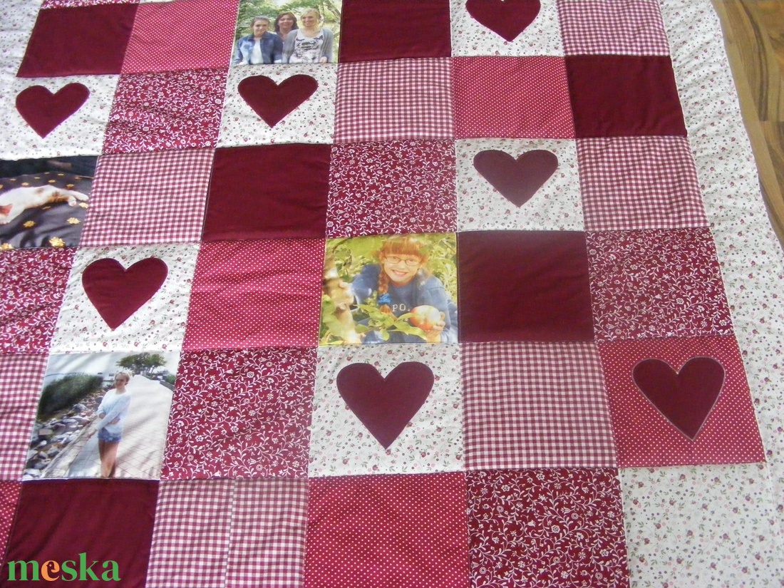 patchwork takaró kockákból, fényképekkel diszítve, country stílusban - otthon & életmód - lakástextil - felnőtt takaró, pléd - Meska.hu